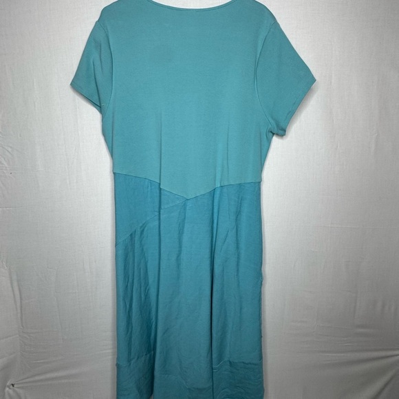 Soft Surroundings 1X Marine Green Dress Asymmetrical Hem Mixed Media Lagenlook - Picture 6 of 8